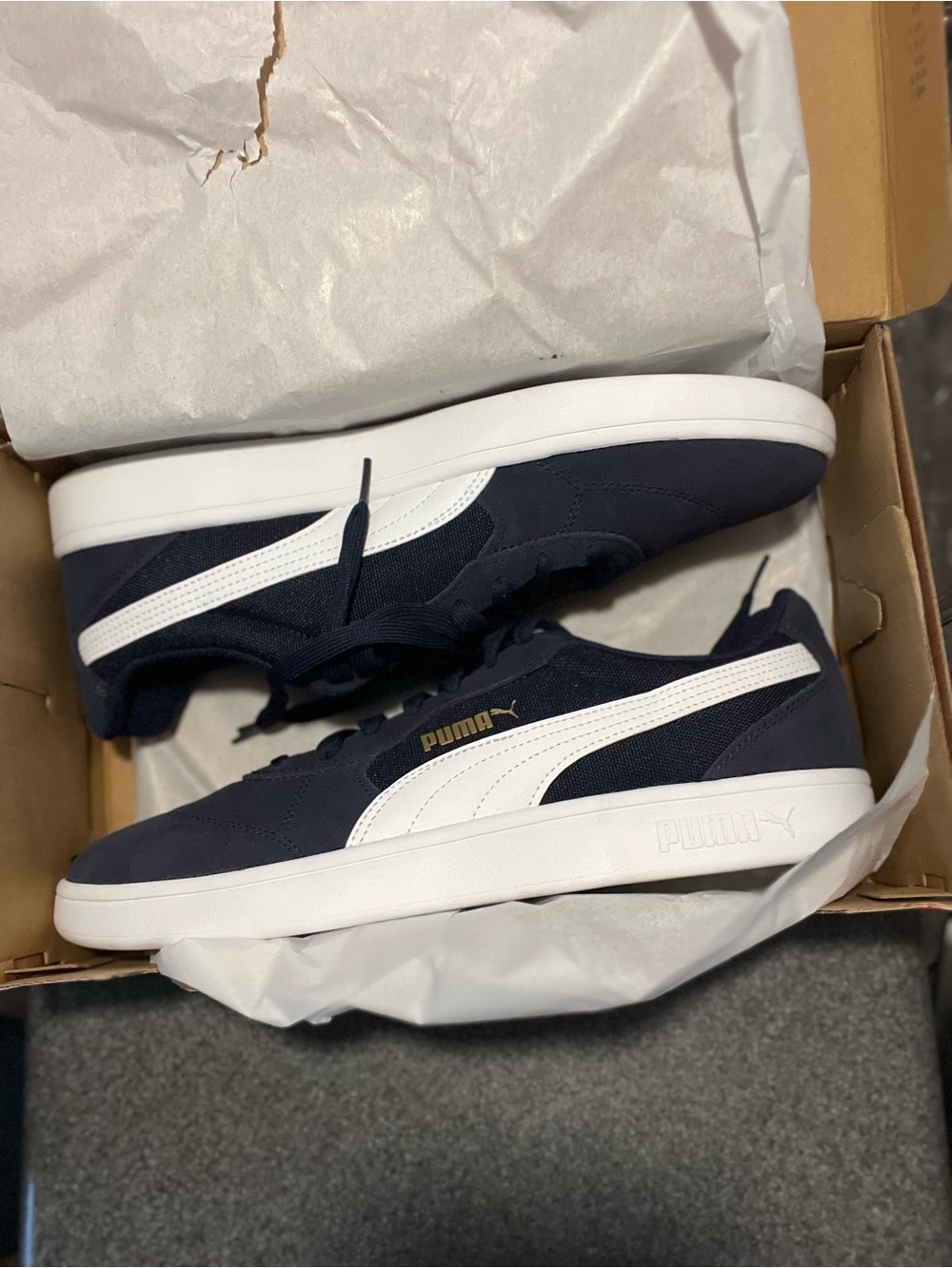 Puma Navy and White Retro Court Sneakers